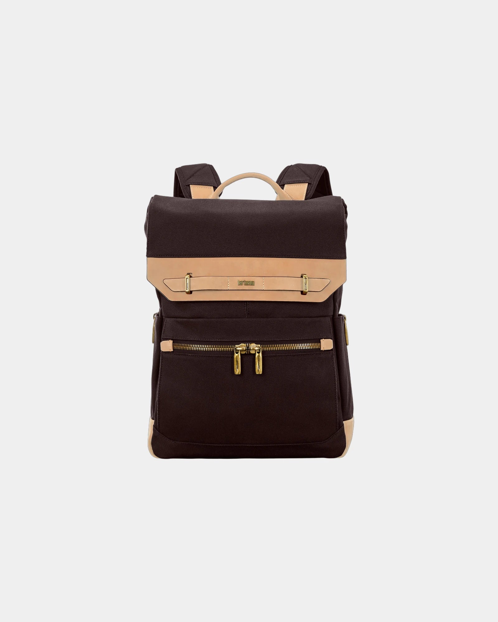 Custom cotton-twill leather backpack with tech pocket - 15