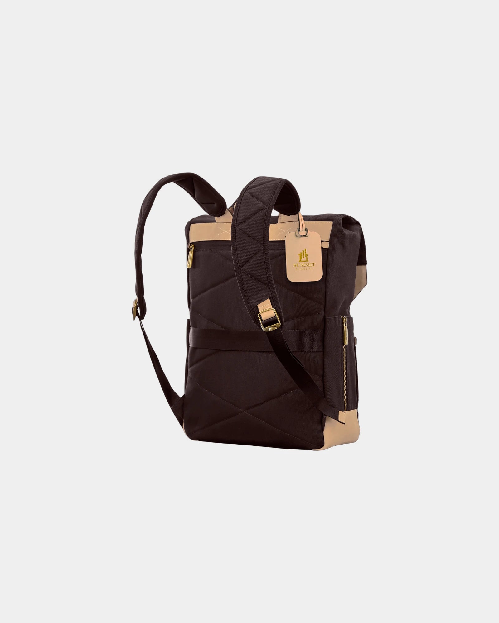 Custom cotton-twill leather backpack with tech pocket - 14