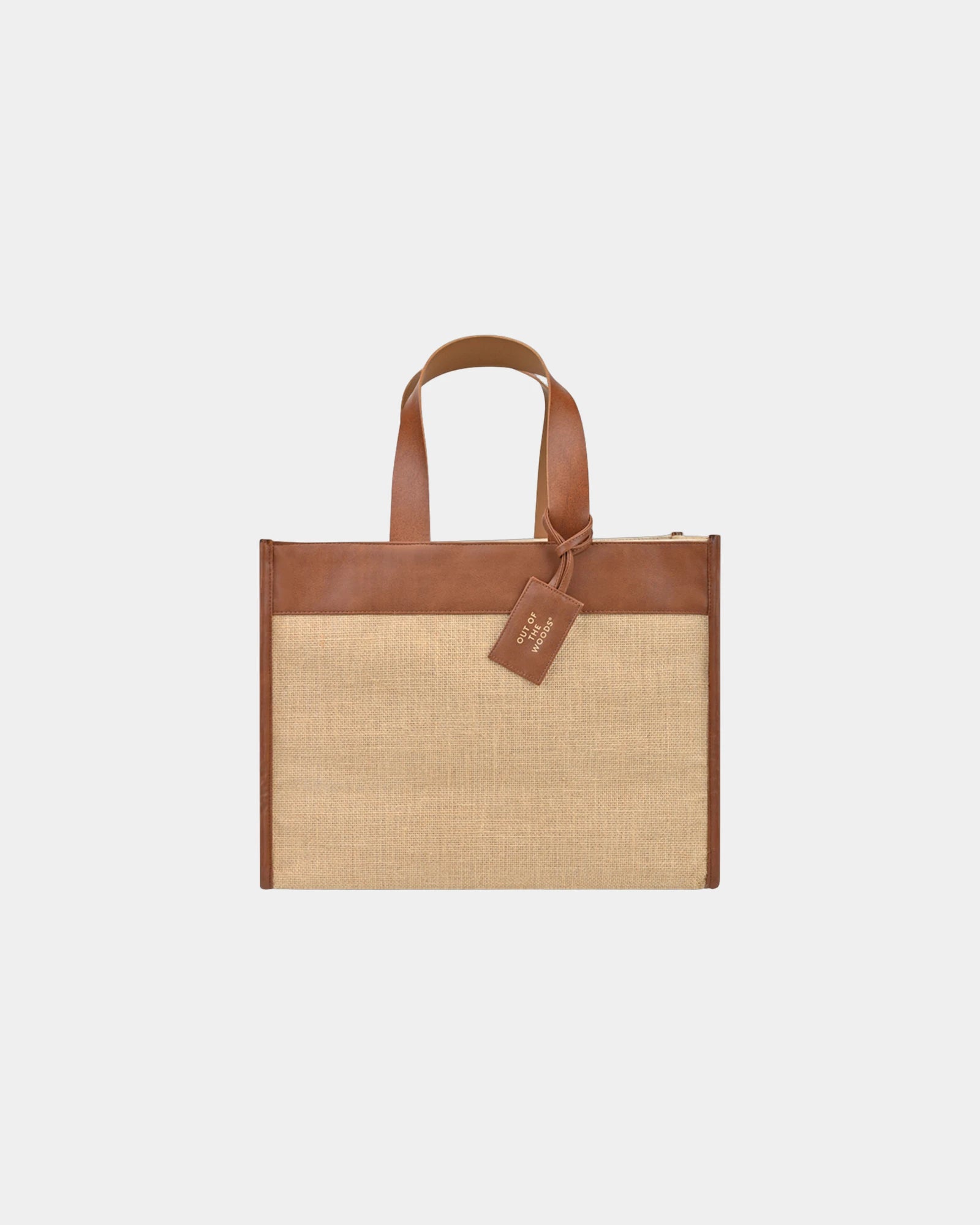 Custom jute box tote bag with vegan leather trim - Natural