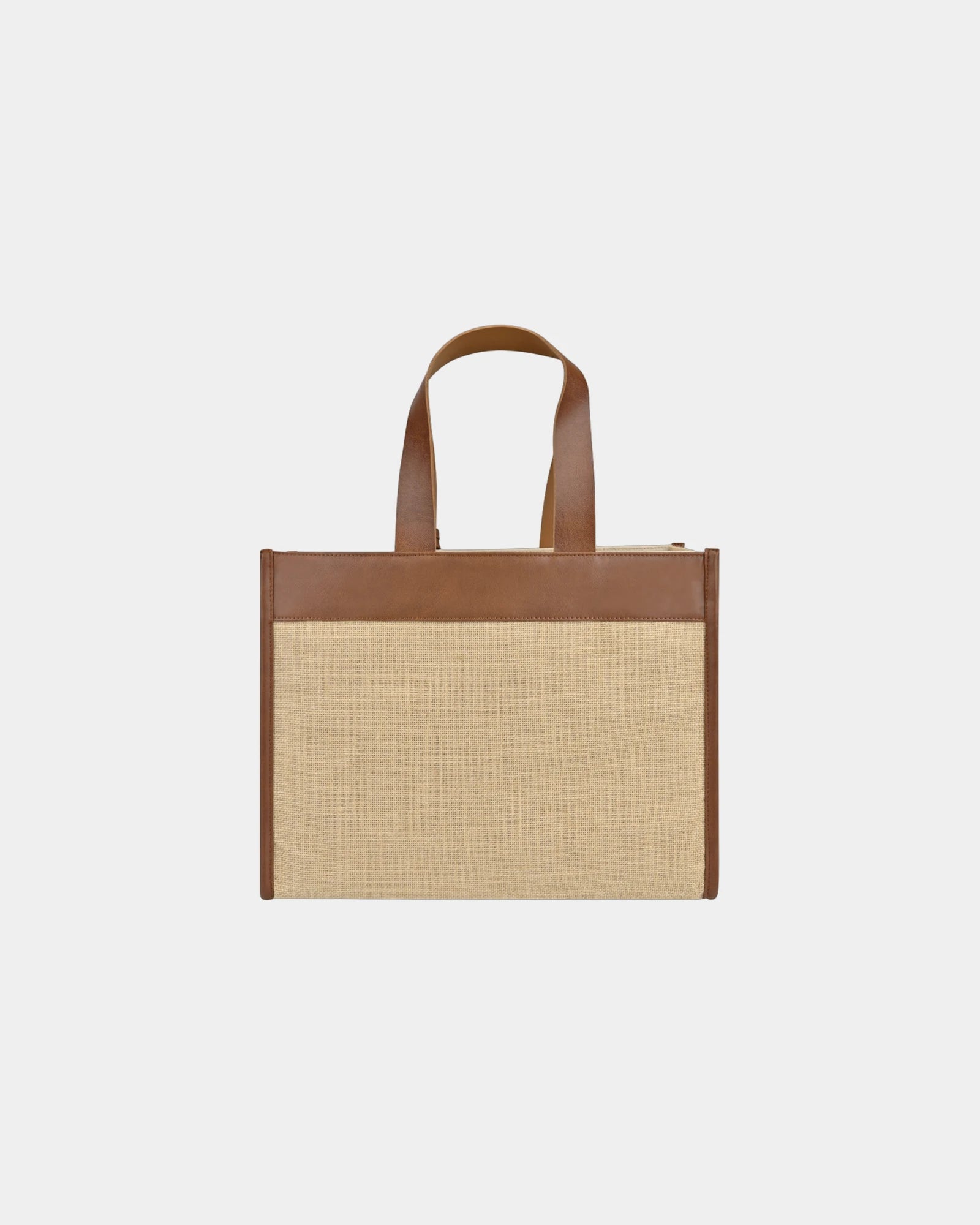 Custom jute box tote bag with vegan leather trim - 1