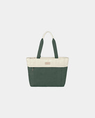 Branded recycled tote bag with padded 16" laptop sleeve - Moon Beige-Pine Leaf