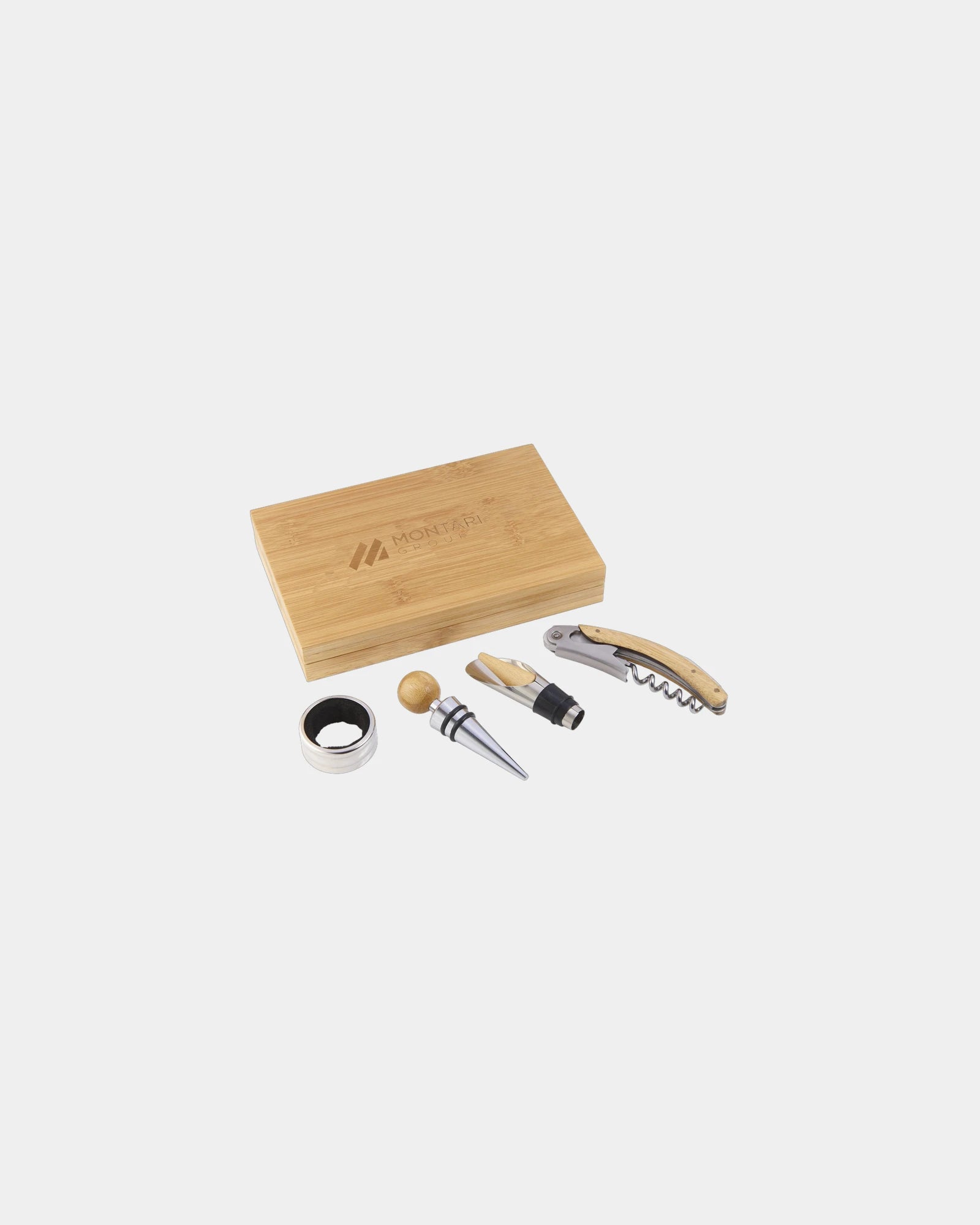 Custom bamboo 4-piece wine gift set with opener - 4
