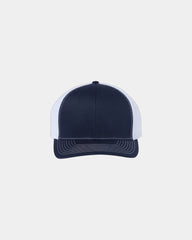 Custom mesh-back trucker cap with R-Flex closure - Navy/ White