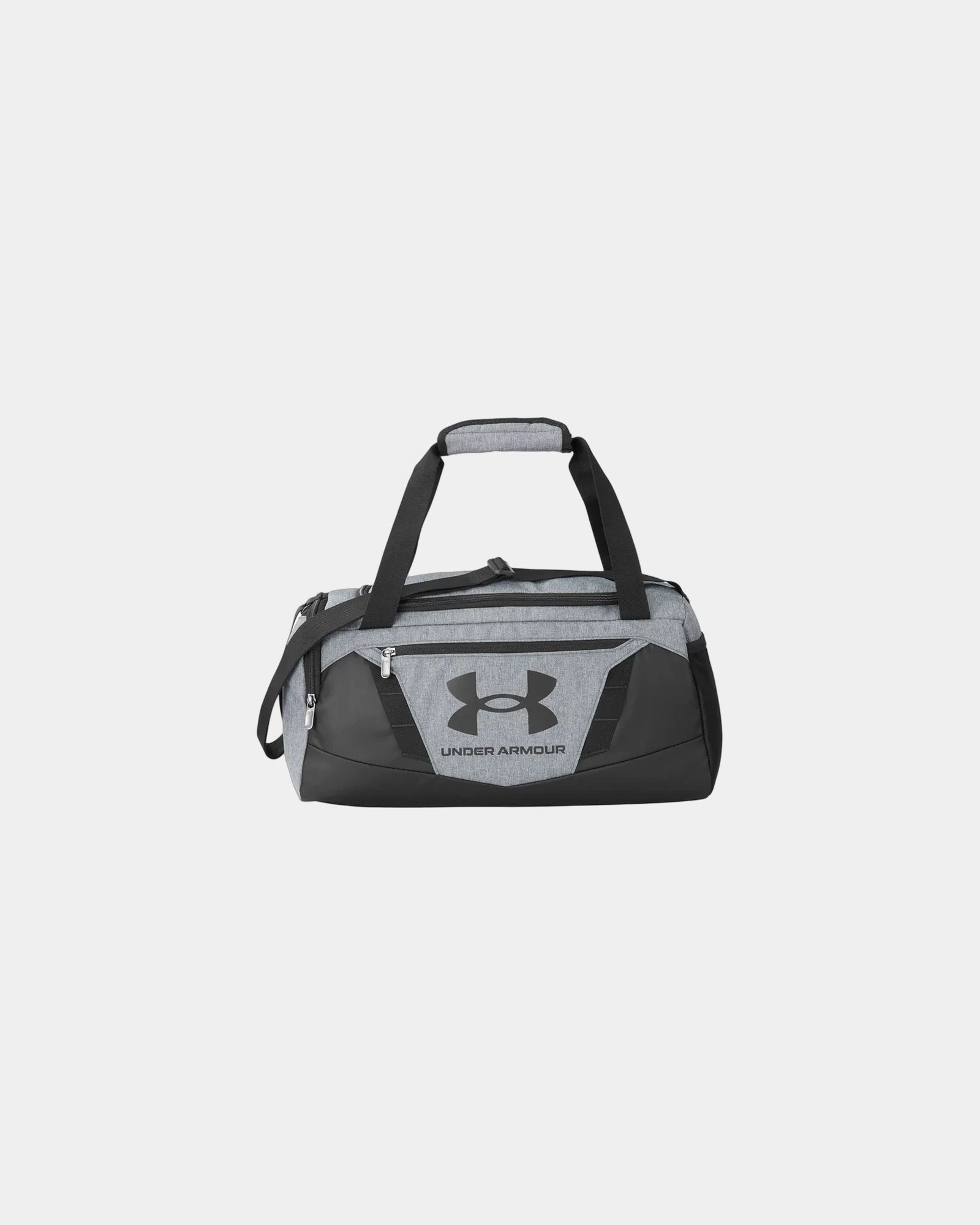 Custom water-resistant XS duffel bag with vented pocket - Pitch Grey Medium Heather/ Black