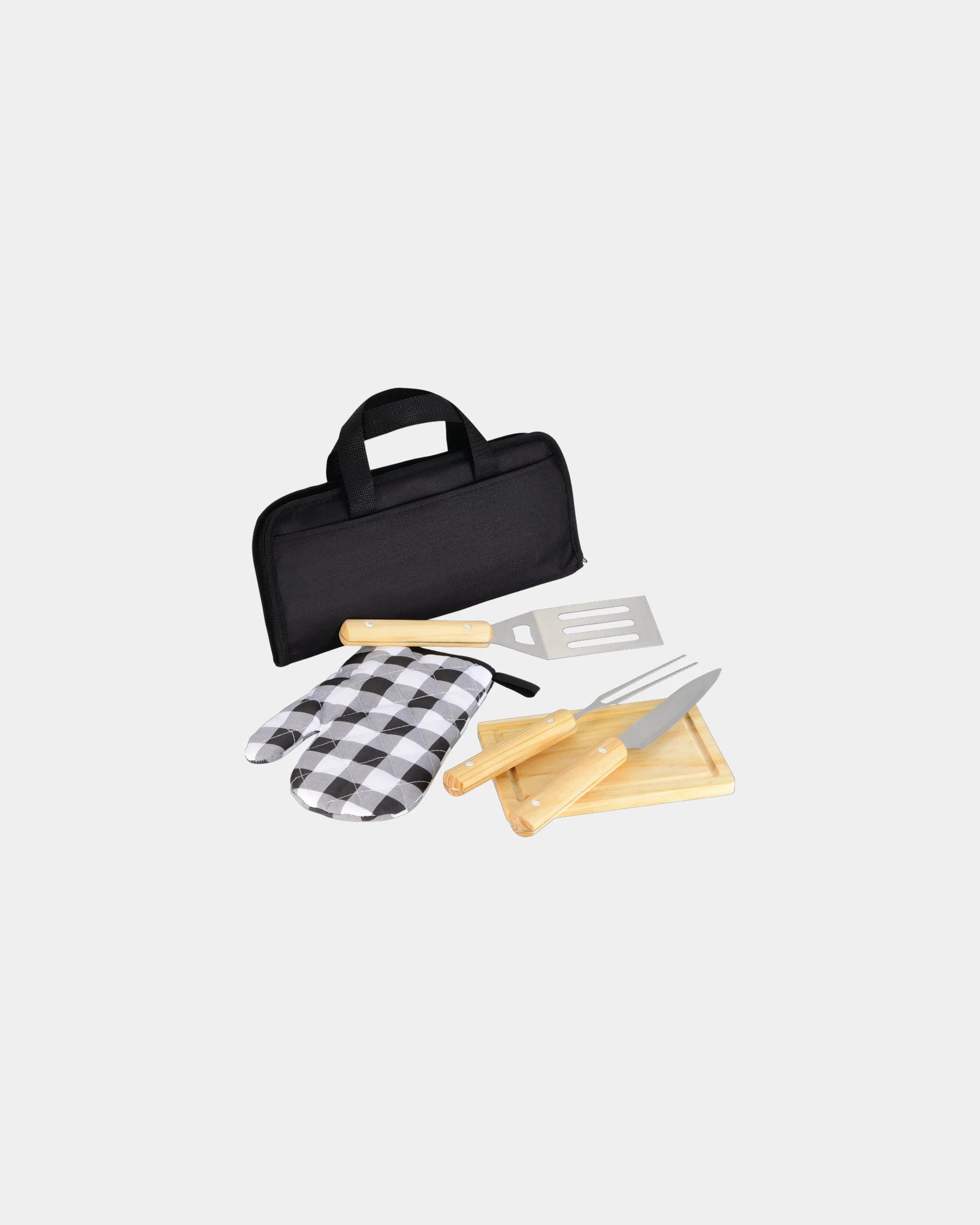 Custom wooden handle 5-piece BBQ set with carrying case - Black (Bk)