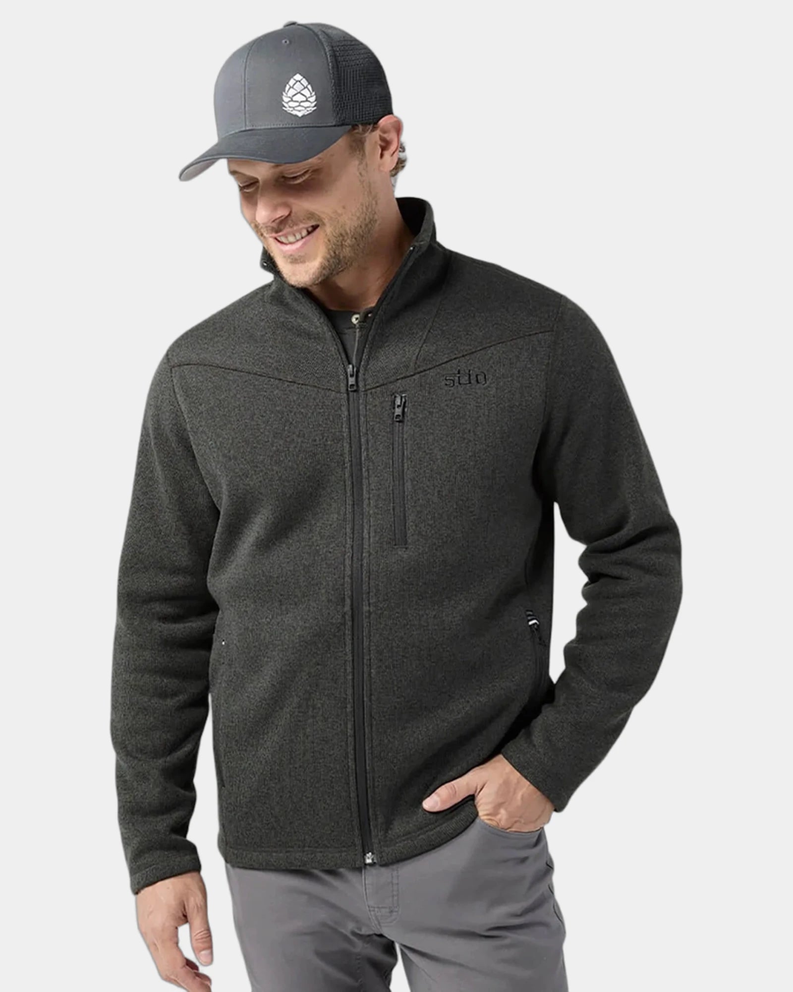 Custom recycled fleece jacket with zip pockets - Abyss Heather