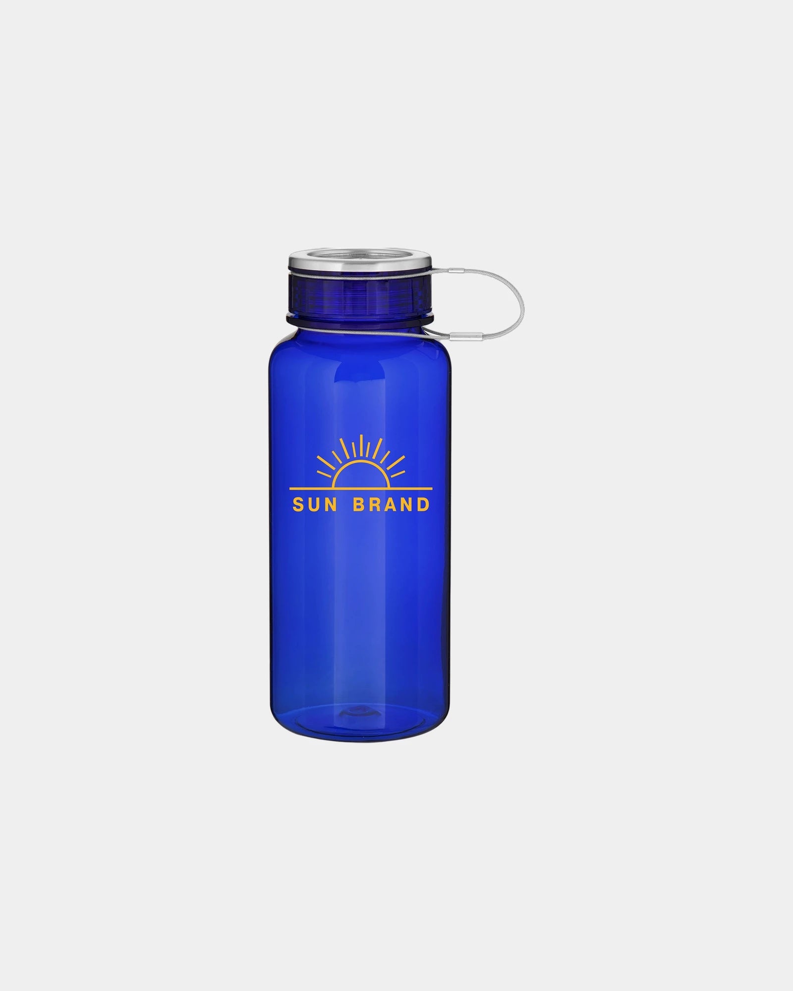 Custom 33.8-oz plastic water bottle with wire handle - Blue