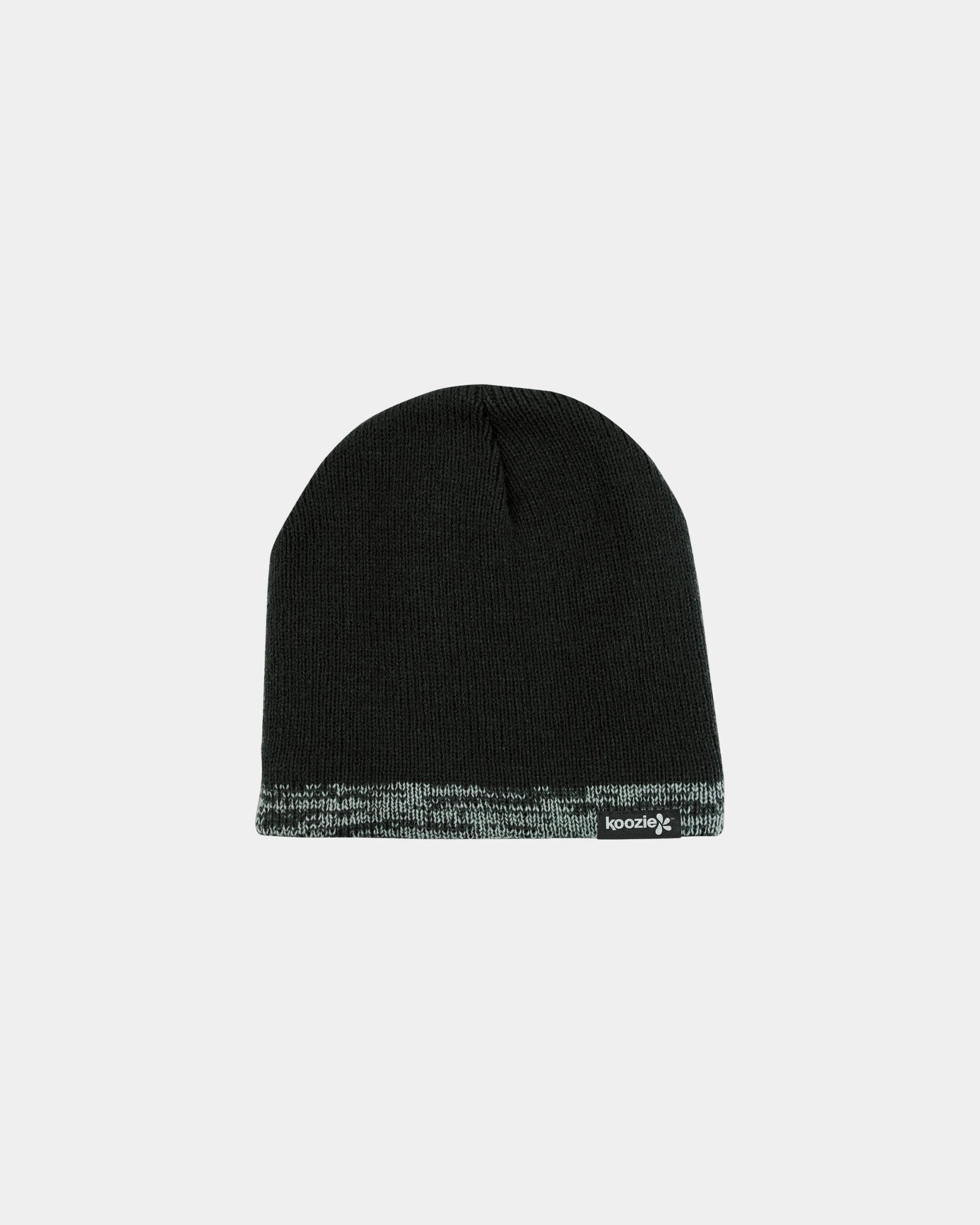 Custom fleece-lined two-tone knit beanie hat - Black