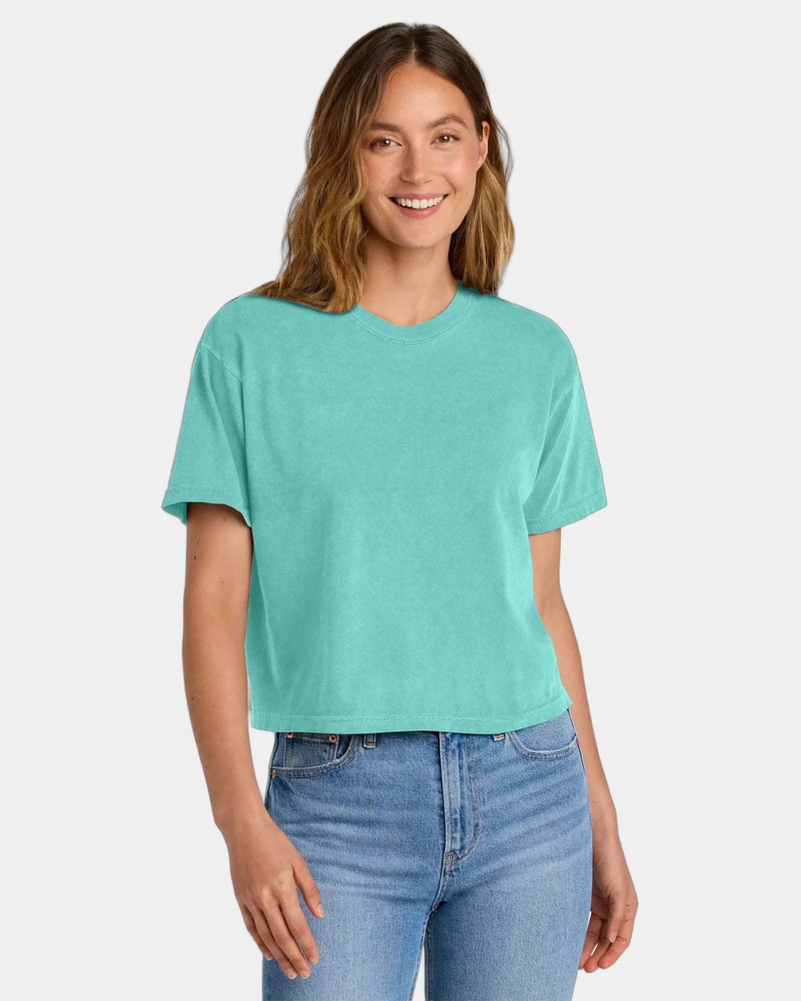 Custom heavyweight cotton boxy women's tee 6.1 oz - Chalky Mint