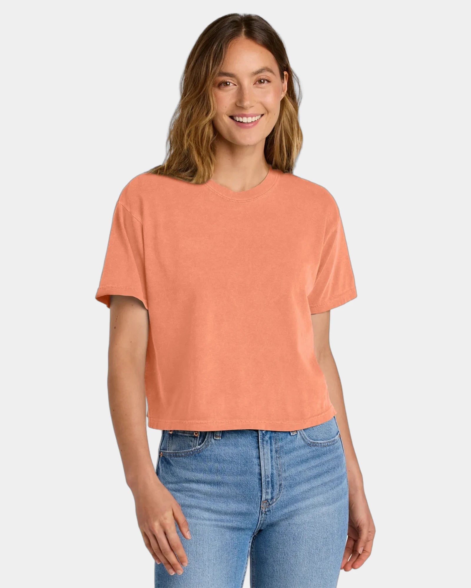 Custom heavyweight cotton boxy women's tee 6.1 oz - Neon Cantaloupe
