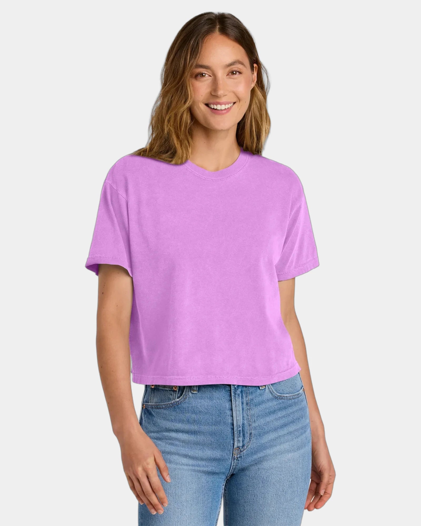 Custom heavyweight cotton boxy women's tee 6.1 oz - Neon Violet