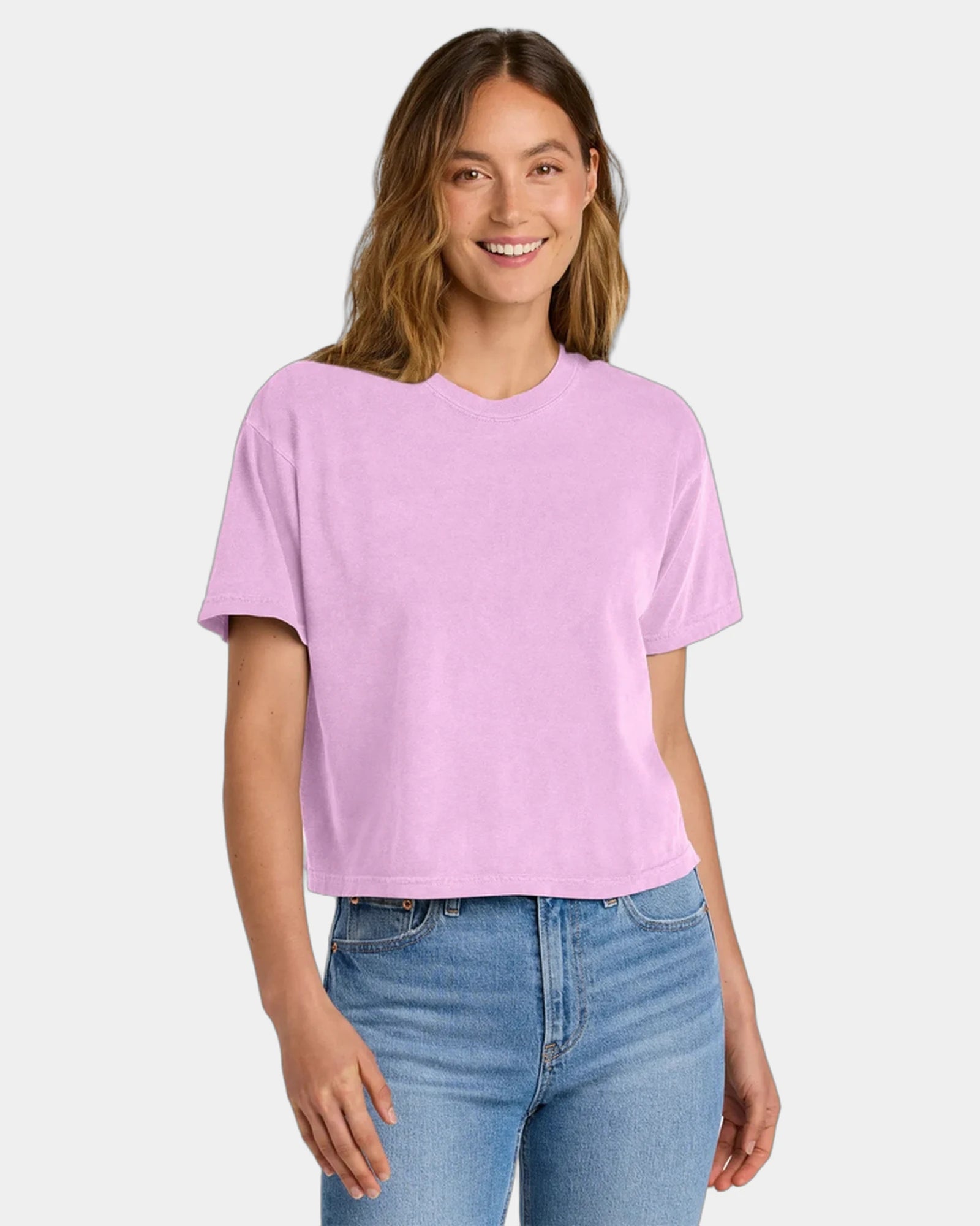 Custom heavyweight cotton boxy women's tee 6.1 oz - Rose Quartz