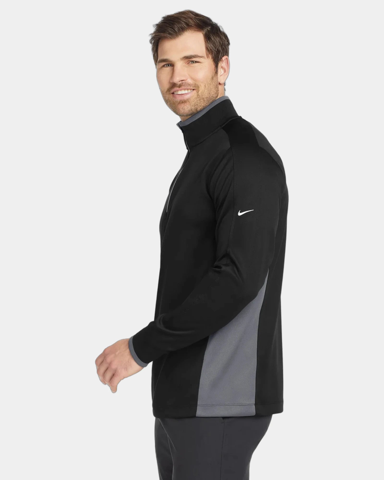 Custom 8.3-oz polyester 1/2-zip cover-up Nike Dri-FIT - Black/ Dark Grey/ White