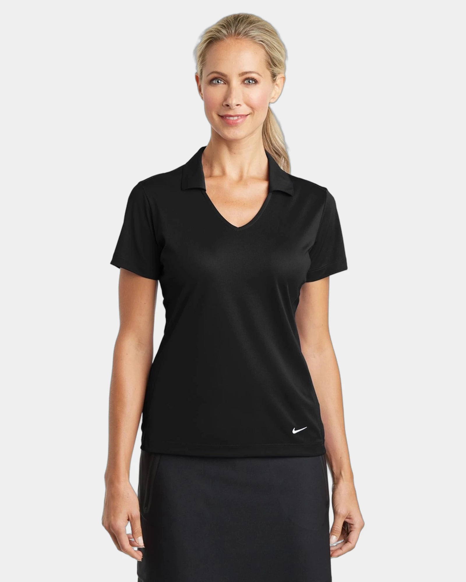 Custom women's polyester polo Nike Dri-FIT Vertical Mesh - Black