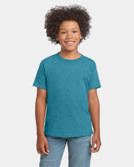 Custom ring-spun cotton youth softstyle T-shirt - Heather Galapagos Blue