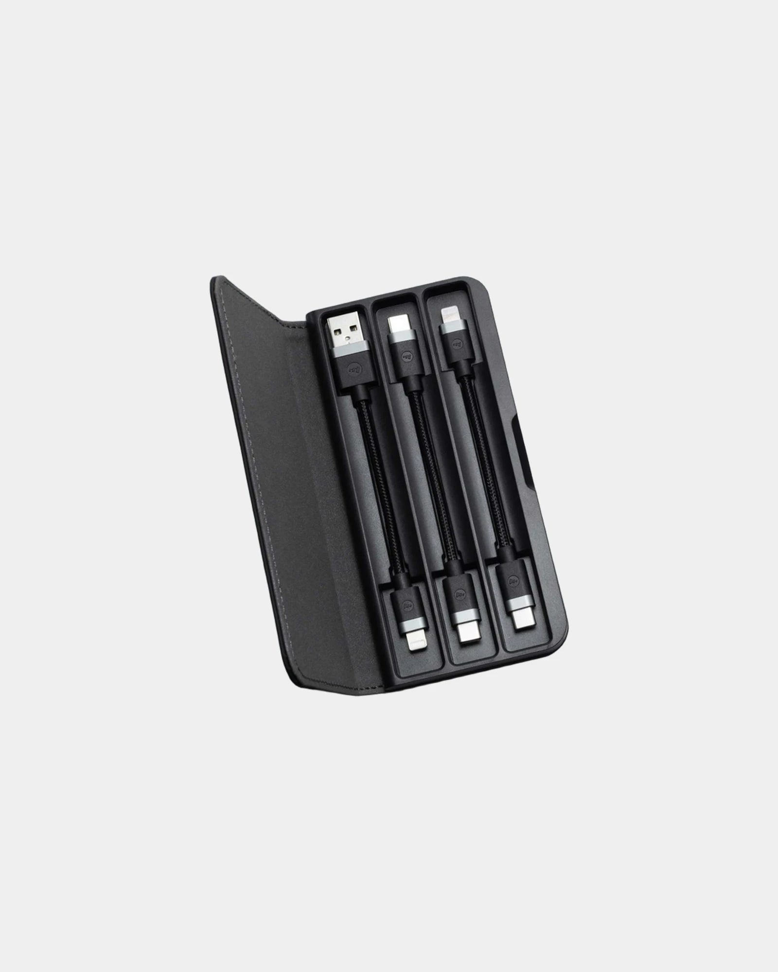 Branded woven cable travel kit with 3 charging cables - Black (Bk)