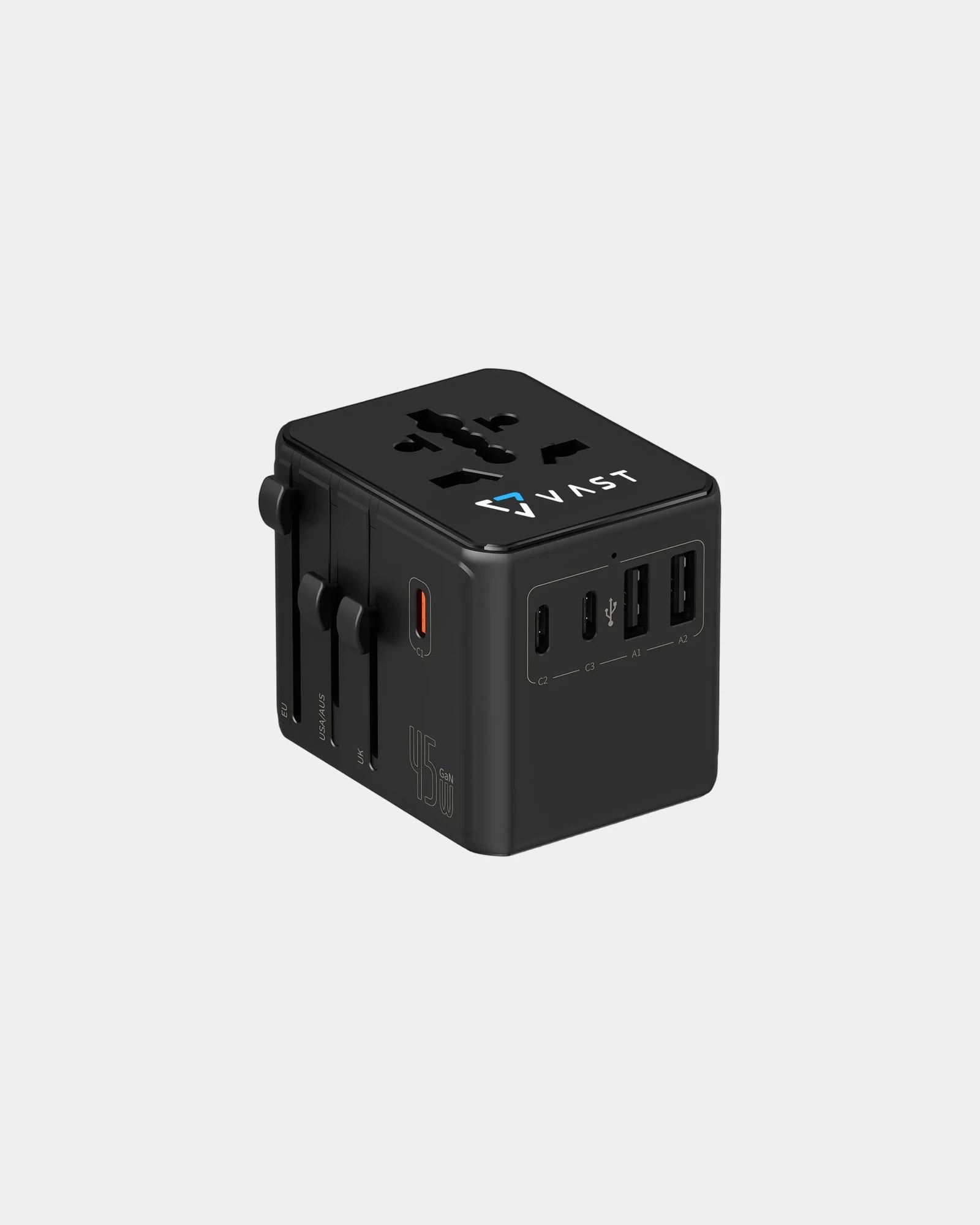 Custom world travel adapter with 45W USB-C charging - Black