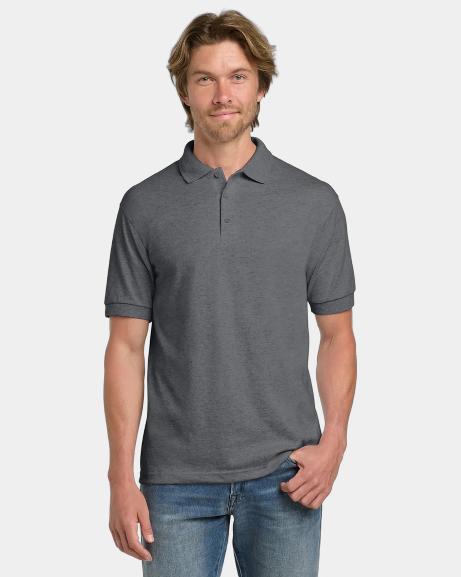 Custom moisture-wicking cotton blend polo shirt - Graphite Heather