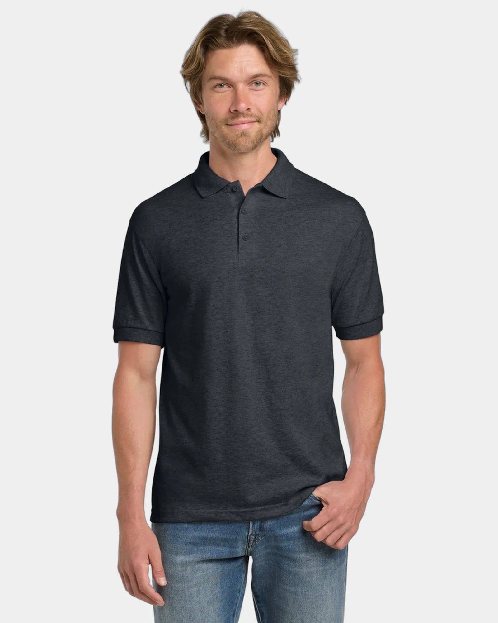 Custom moisture-wicking cotton blend polo shirt - Dark Heather