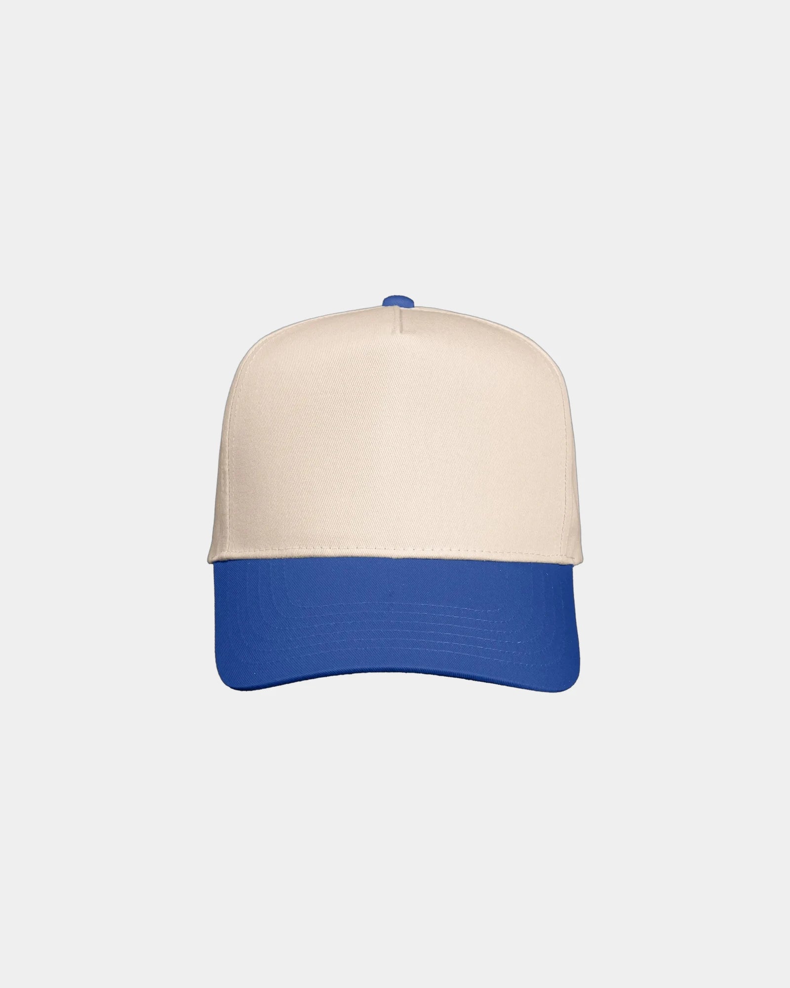 Custom twill five-panel cap with snapback closure - Natural/ Royal