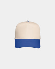 Custom twill five-panel cap with snapback closure - Natural/ Royal