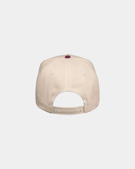 Custom twill five-panel cap with snapback closure - Natural/ Maroon