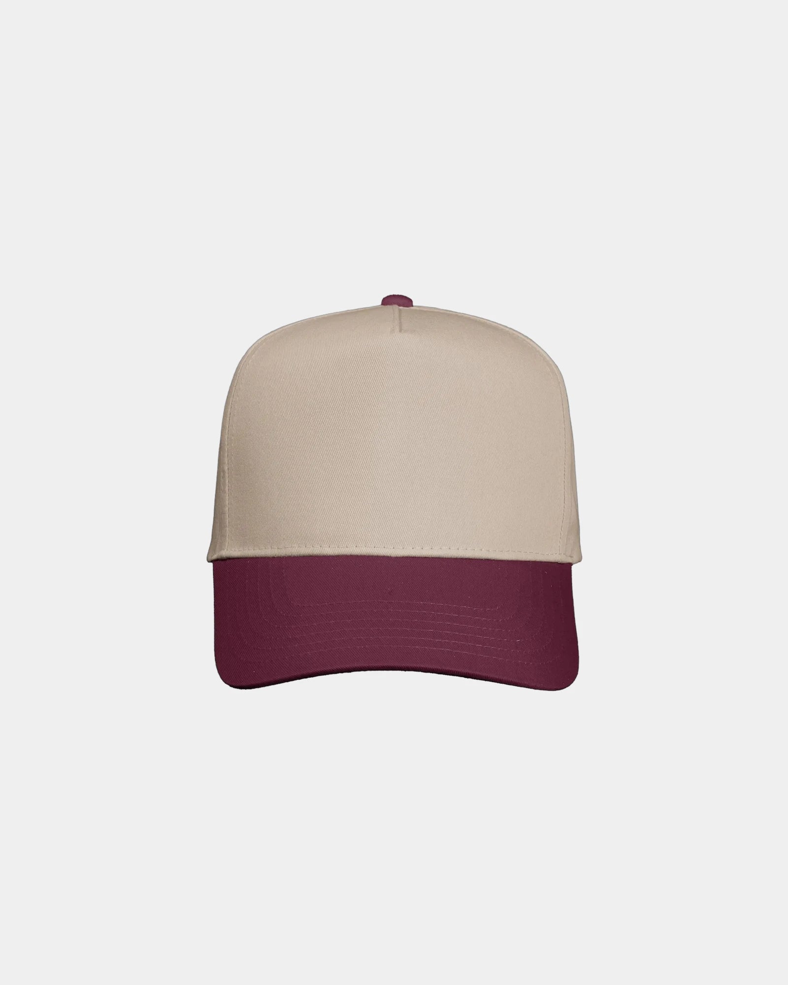 Custom twill five-panel cap with snapback closure - Khaki/ Maroon