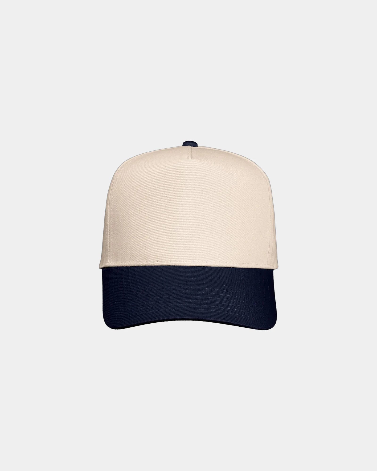 Custom twill five-panel cap with snapback closure - Natural/ Navy
