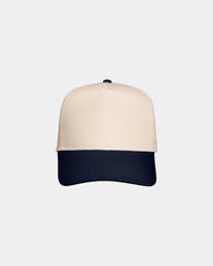 Custom twill five-panel cap with snapback closure - Natural/ Navy