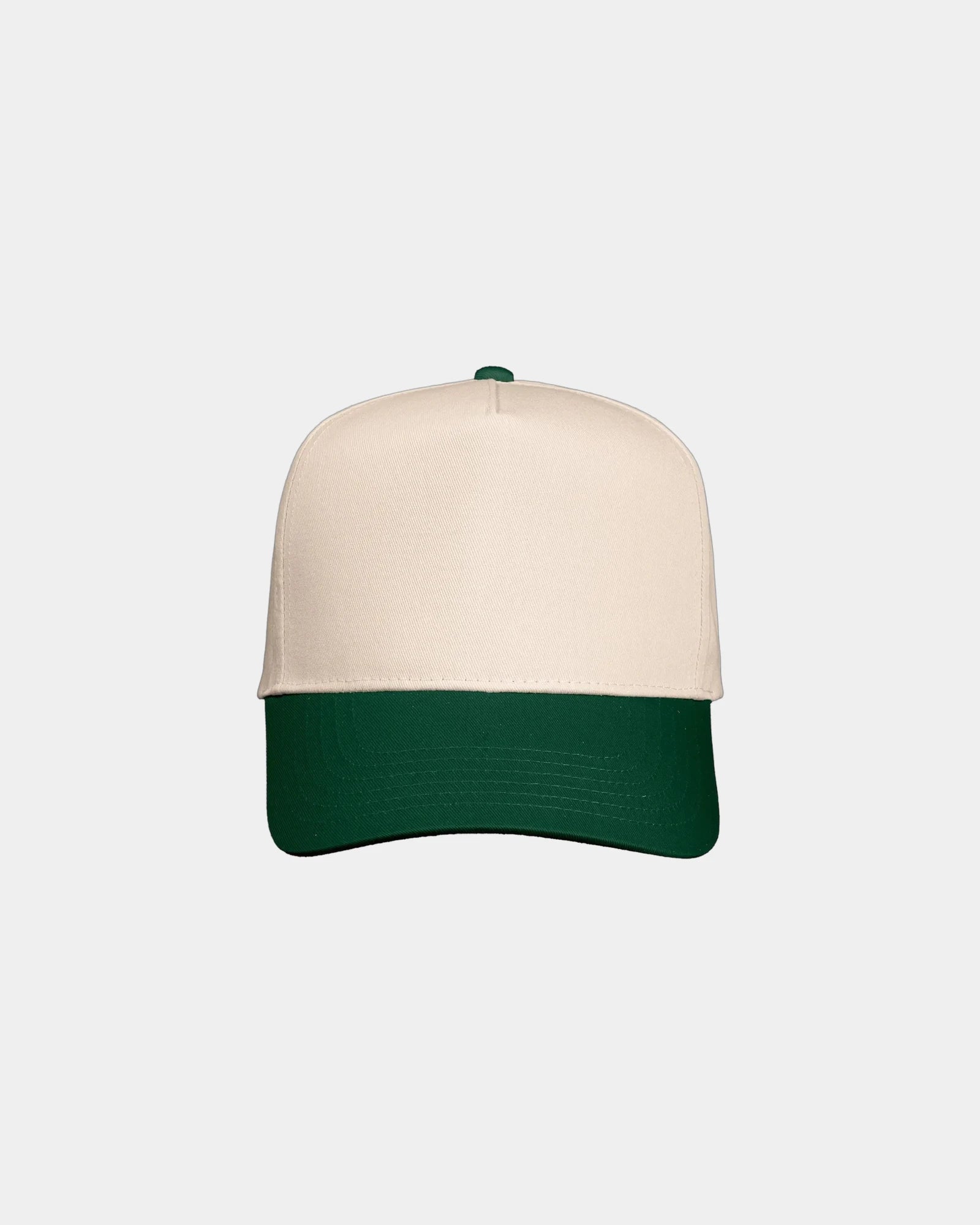 Custom twill five-panel cap with snapback closure - Natural/ Forest Green