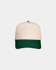 Custom twill five-panel cap with snapback closure - Natural/ Forest Green