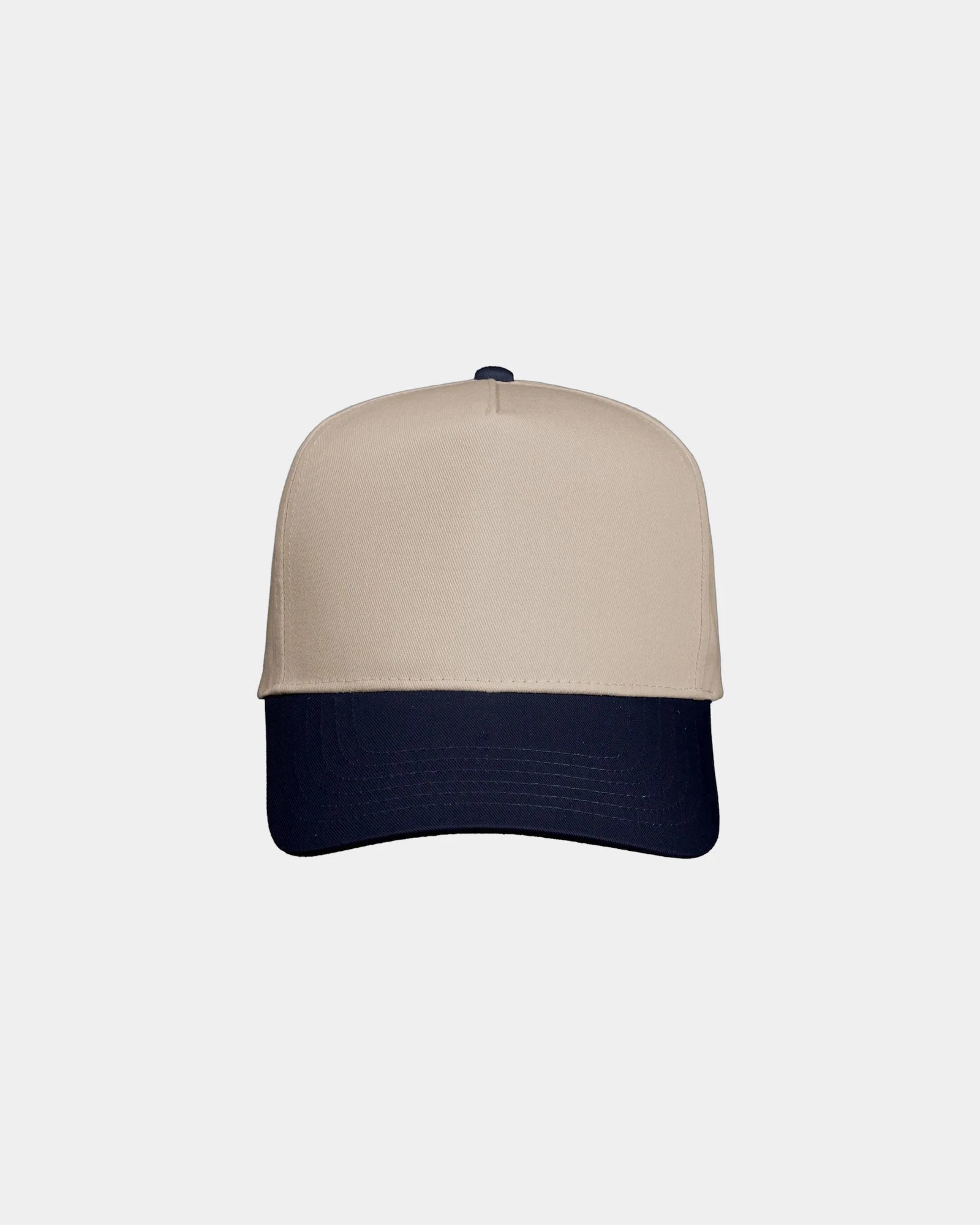 Custom twill five-panel cap with snapback closure - Khaki/ Navy