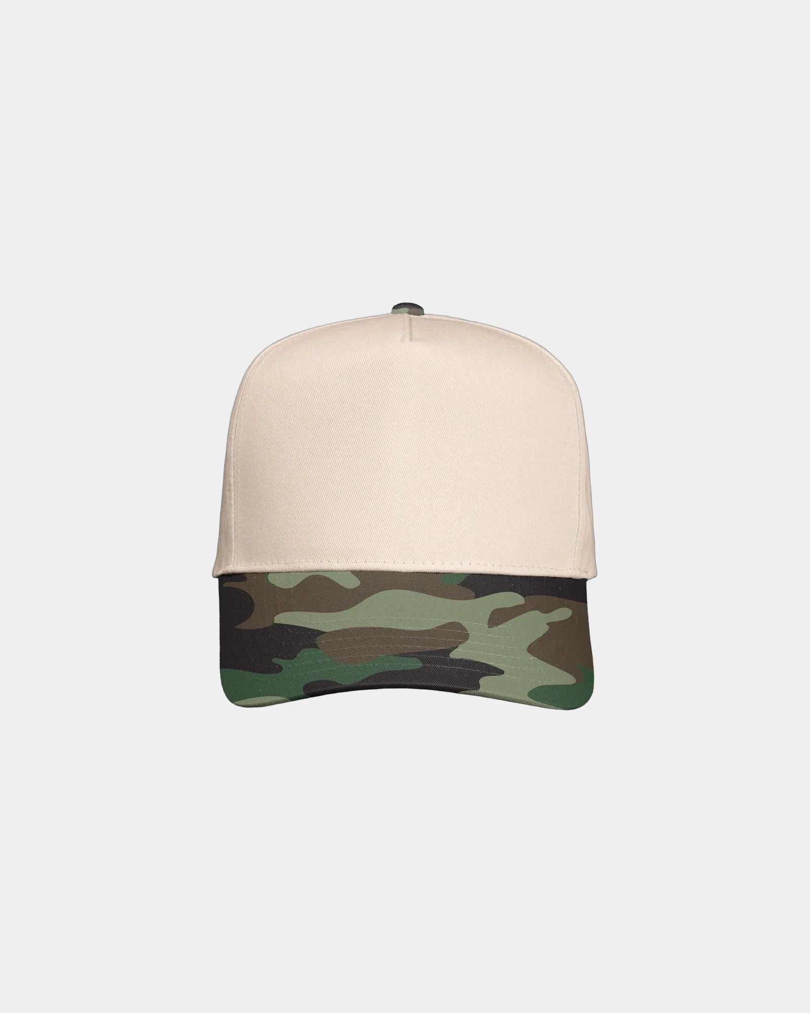 Custom twill five-panel cap with snapback closure - Natural/ Camo Green