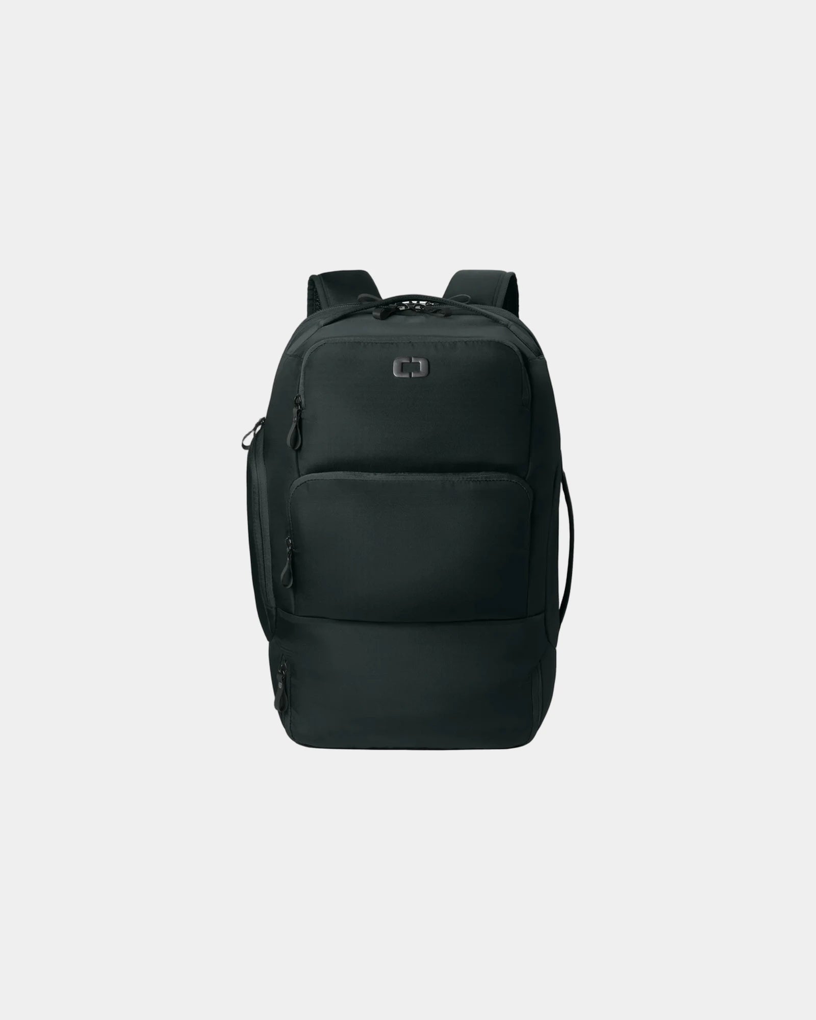 Custom RPET 39L travel backpack with RFID-blocking pocket - Blacktop