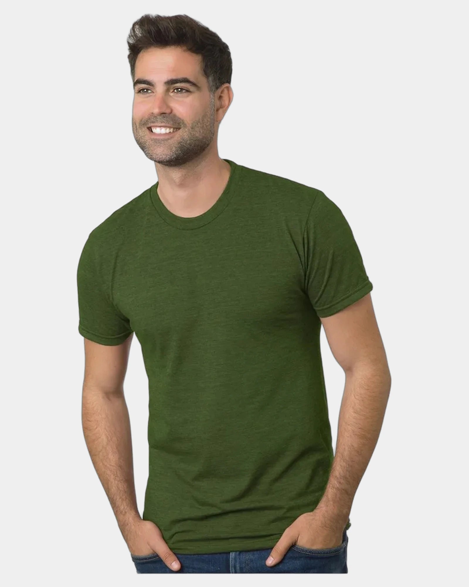 Custom triblend unisex T-shirt with tear-away label - Tri Olive