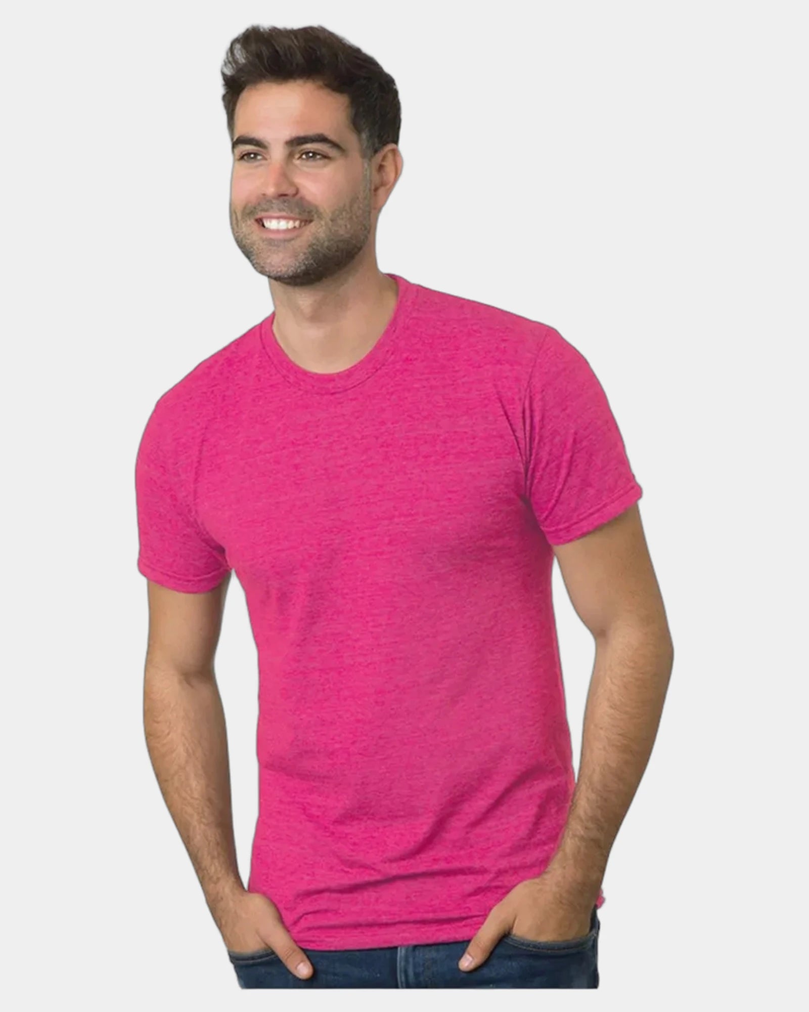 Custom triblend unisex T-shirt with tear-away label - Tri Fuchsia