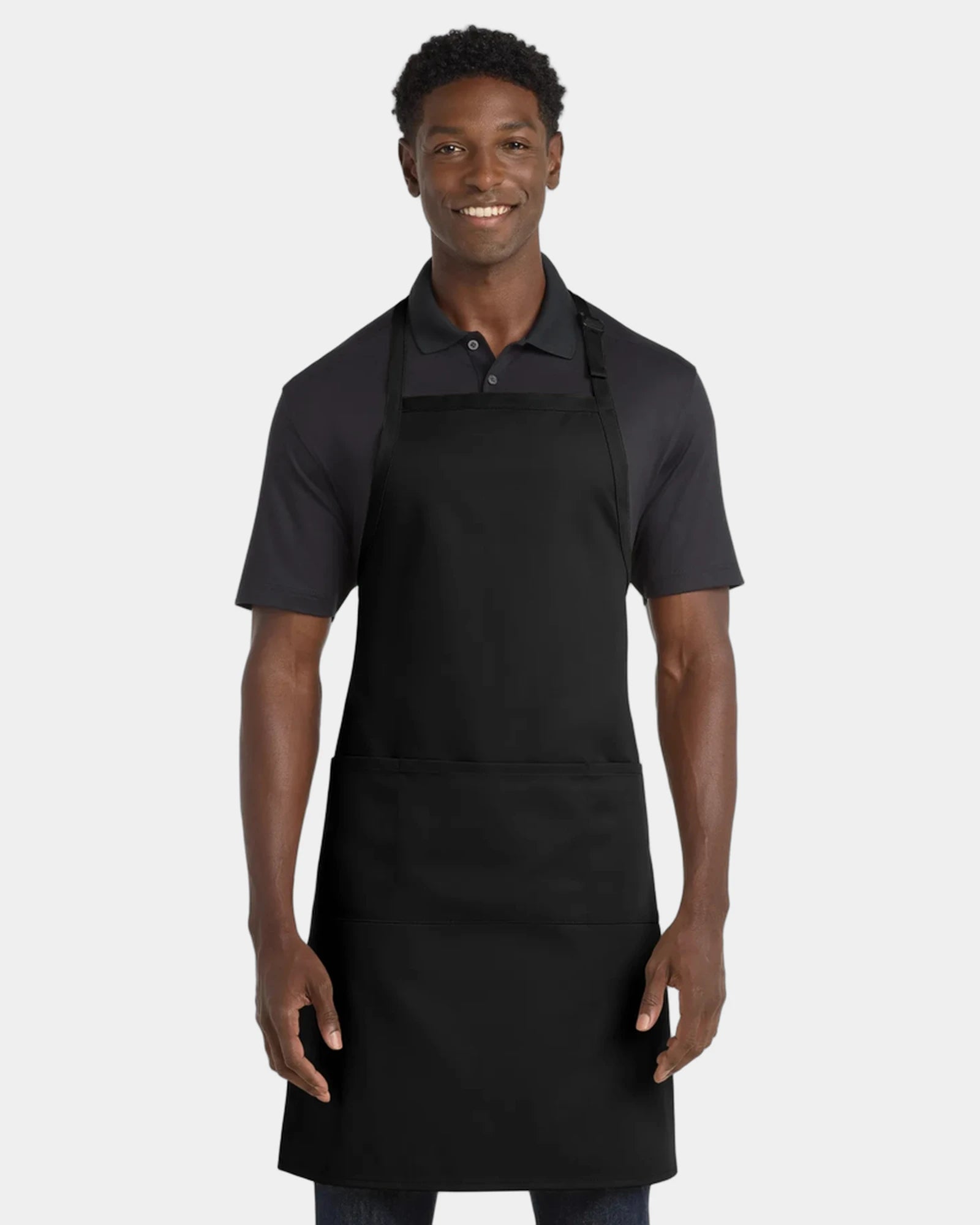 Custom extra-long bib apron Port Authority stain release - Black