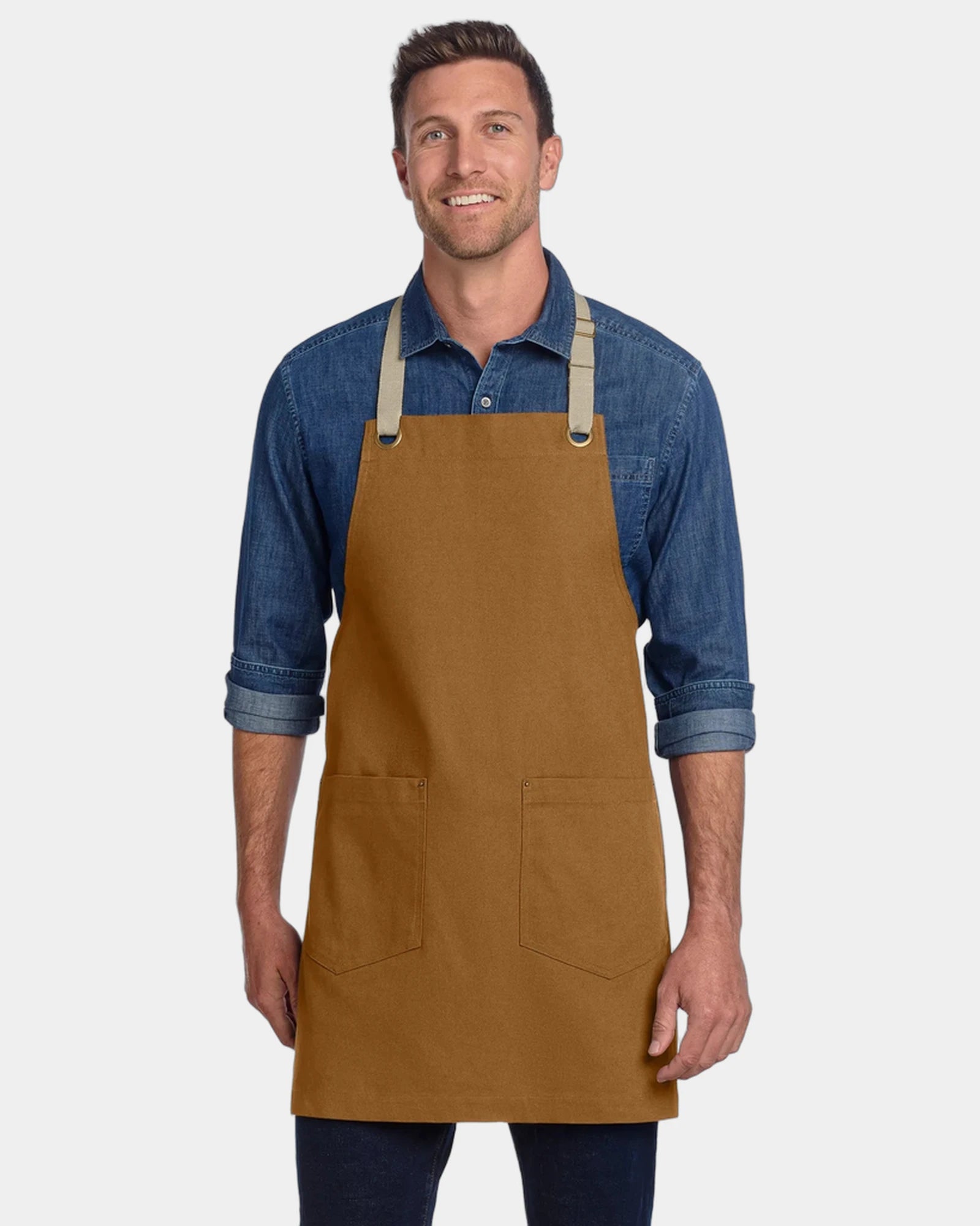 Custom canvas Port Authority two-pocket apron - Duck Brown/ Stone