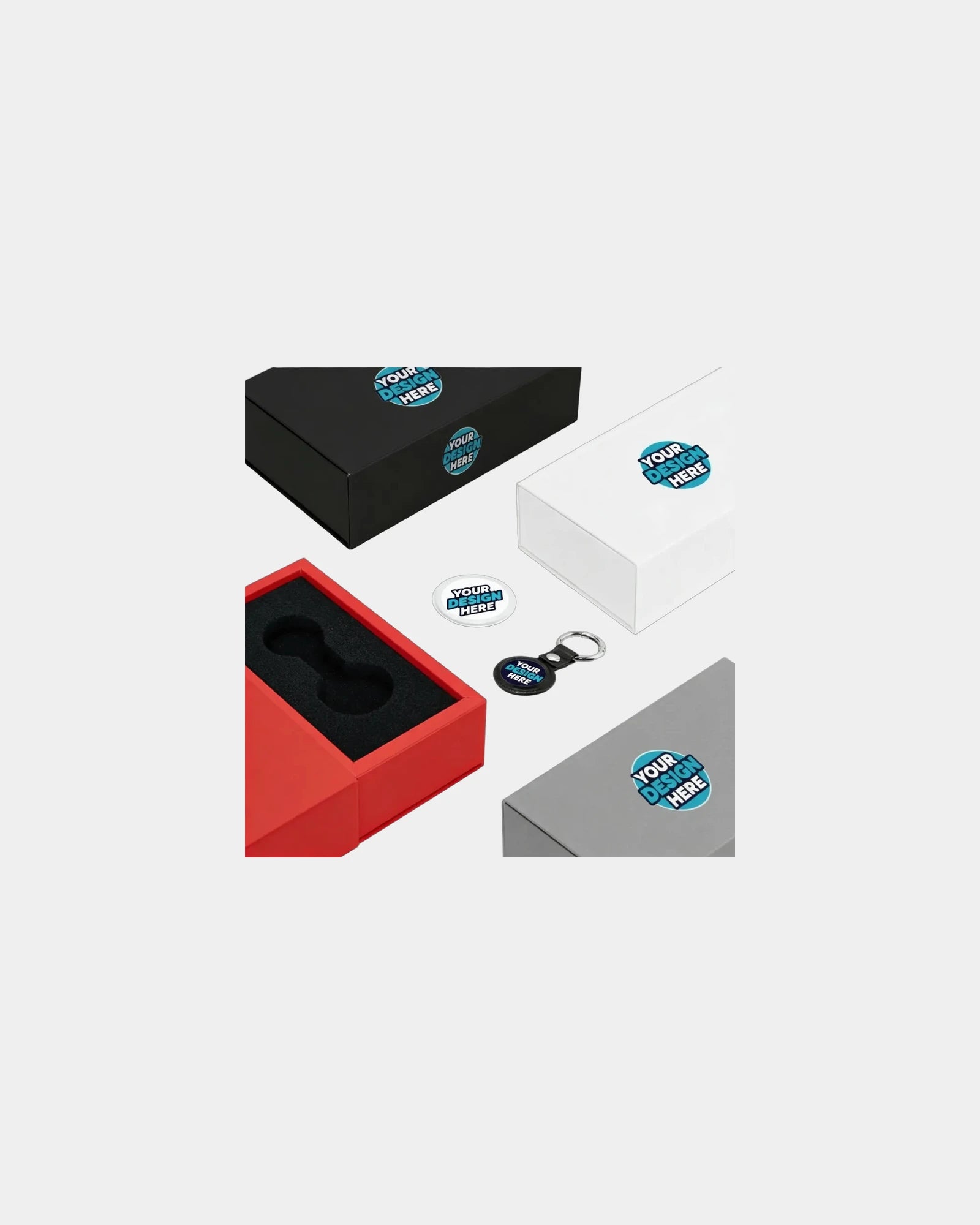 Custom tracker key tag gift box set with full-color print - White