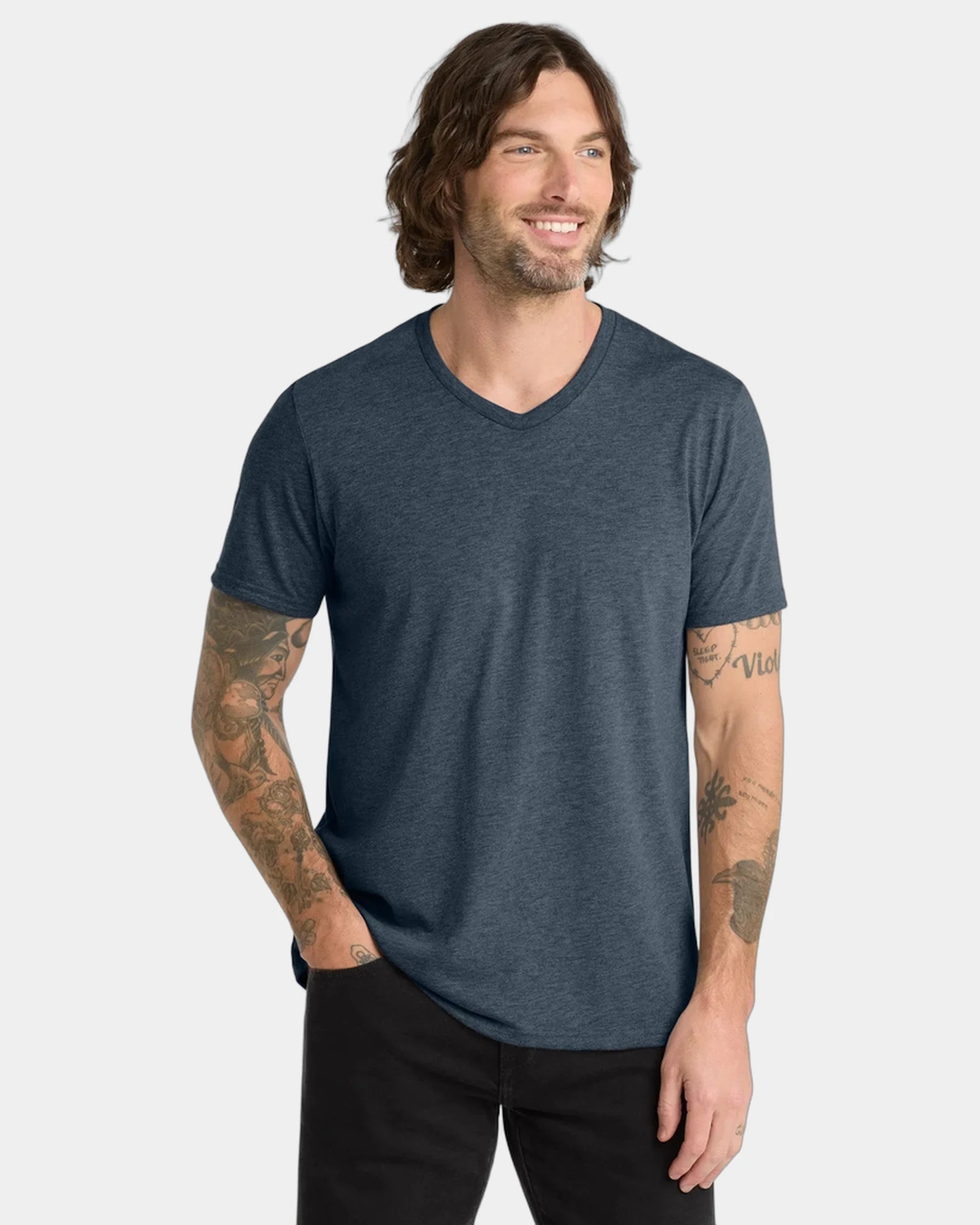 Custom recycled tri-blend v-neck tee for teams - Rebel Blue
