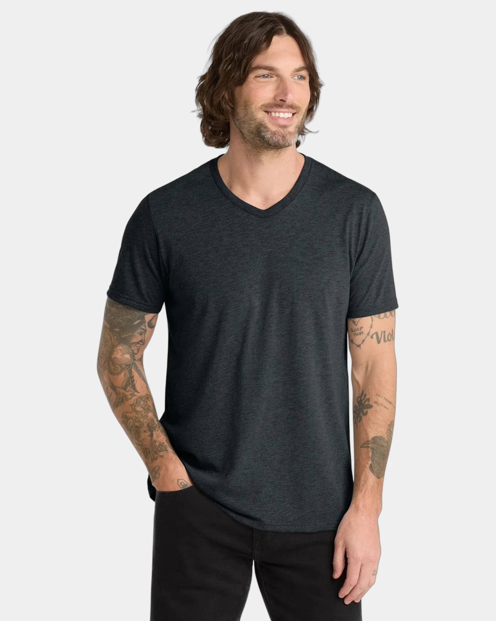 Custom recycled tri-blend v-neck tee for teams - Space Black
