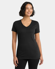 Custom recycled tri-blend women's v-neck tee - Deep Black