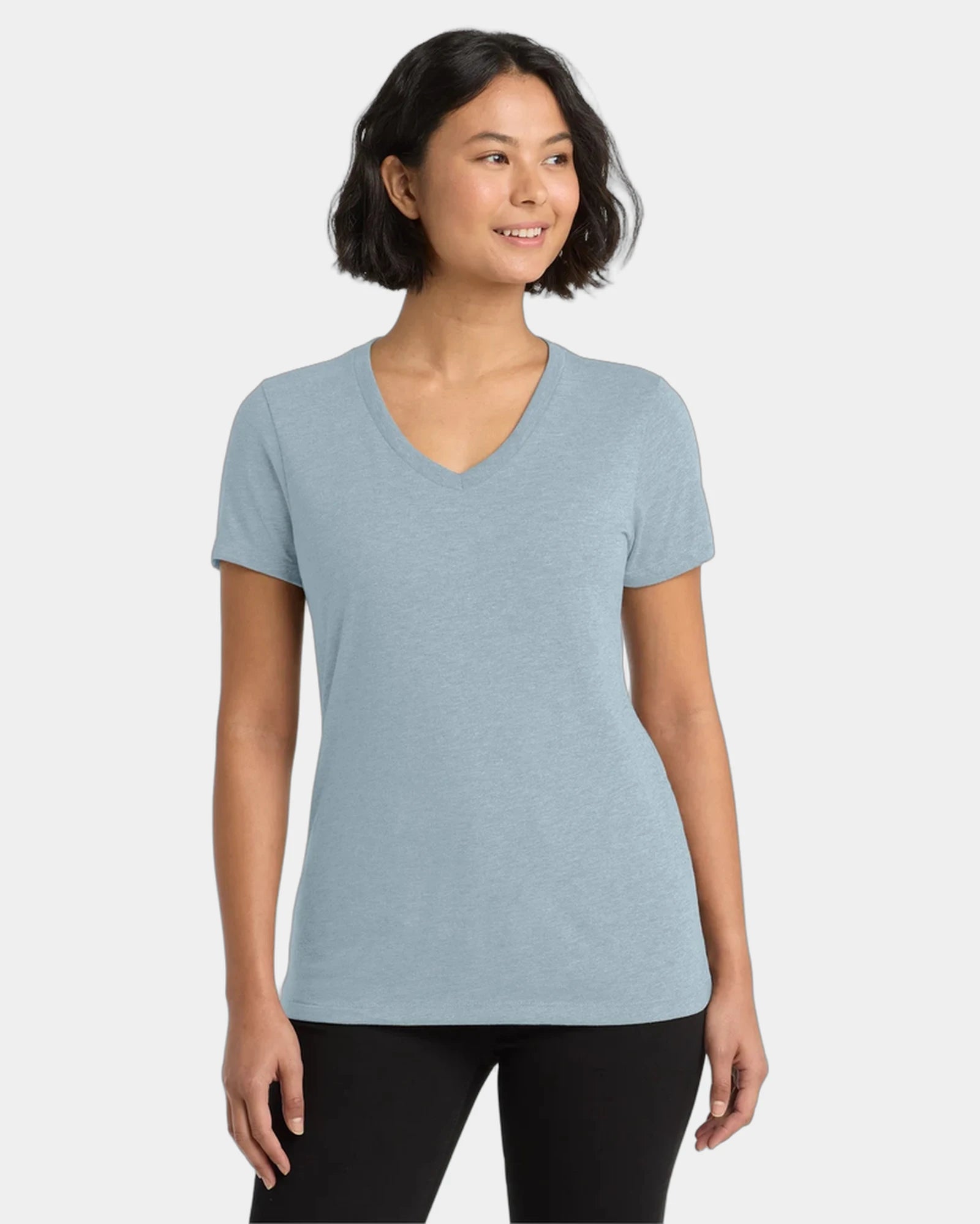 Custom recycled tri-blend women's v-neck tee - I Like You Blue