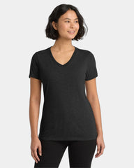 Custom recycled tri-blend women's v-neck tee - Space Black