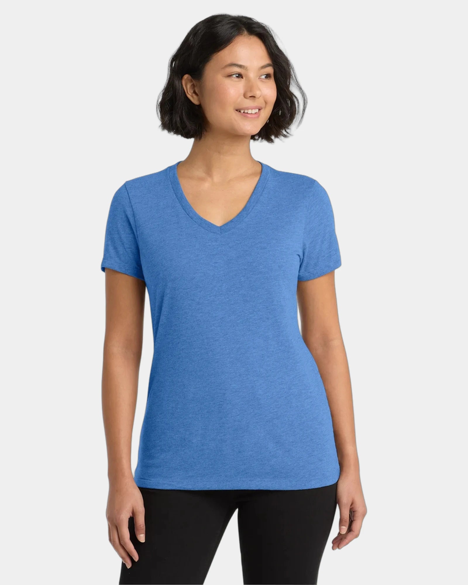 Custom recycled tri-blend women's v-neck tee - Azure Blue