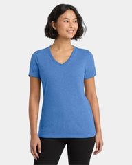 Custom recycled tri-blend women's v-neck tee - Azure Blue