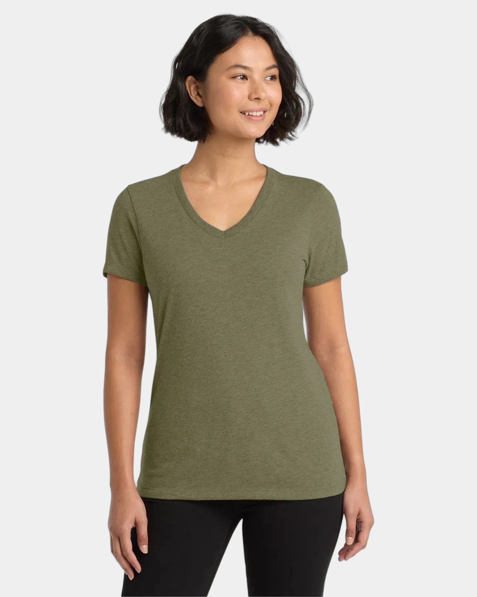Custom recycled tri-blend women's v-neck tee - Olive You Green