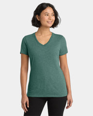 Custom recycled tri-blend women's v-neck tee - Deep Sea Green