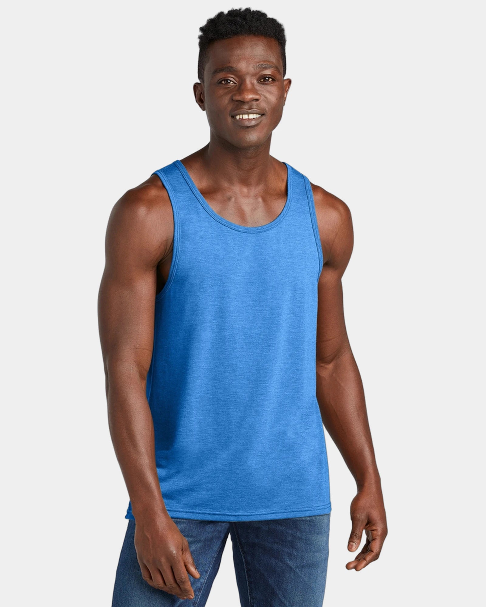 Custom recycled tri-blend tank top for teams - Azure Blue