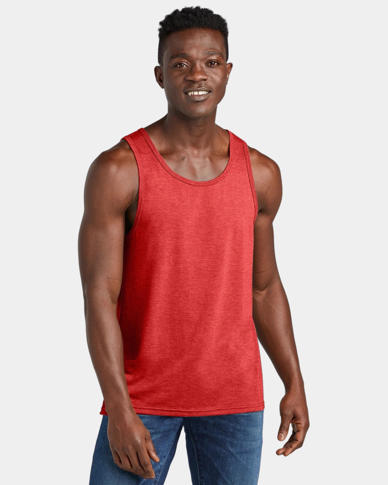 Custom recycled tri-blend tank top for teams - Rise Up Red